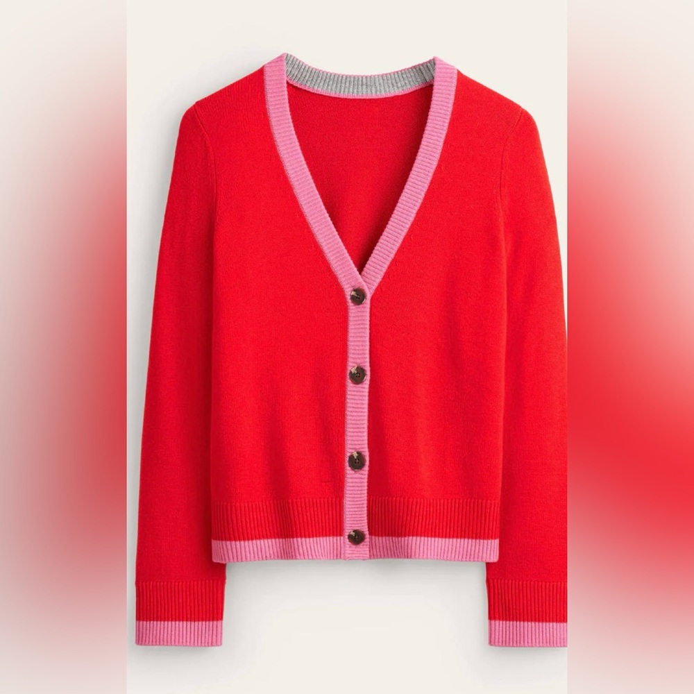 Boden Red Cardigan with Pink Trim